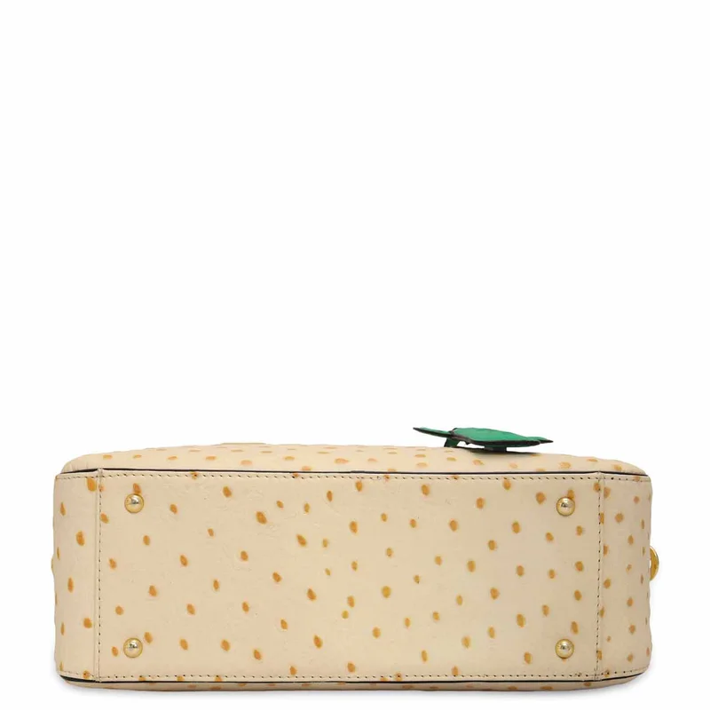 Da Milano Vanilla Small Ostrich Leather Satchel - Vanilla for Women | Best Price UAE